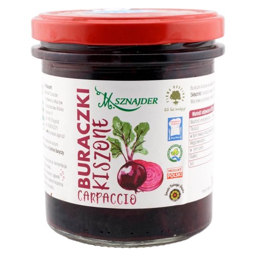 Buraczki kiszone carpaccio w słoiku 300g — cienkie plastry buraków z czosnkiem i solą kłodawską