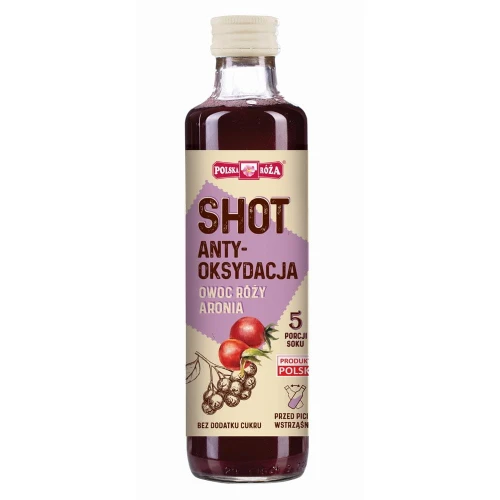 Shot Antyoksydacja 250ml od Polska Róża, naturalny zastrzyk witamin i antyoksydantów, wspierający odporność, dostępny w sklepie Rarytasy Dolnośląskie