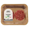 Burger wołowy BIO 200 g Farmy Roztocza — opakowanie z etykietą, ekologiczne kotlety wołowe w papierowej tacce