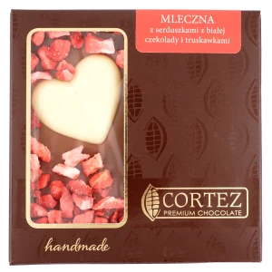 Czekolada mleczna z sercem z białej czekolady i truskawkami 85g