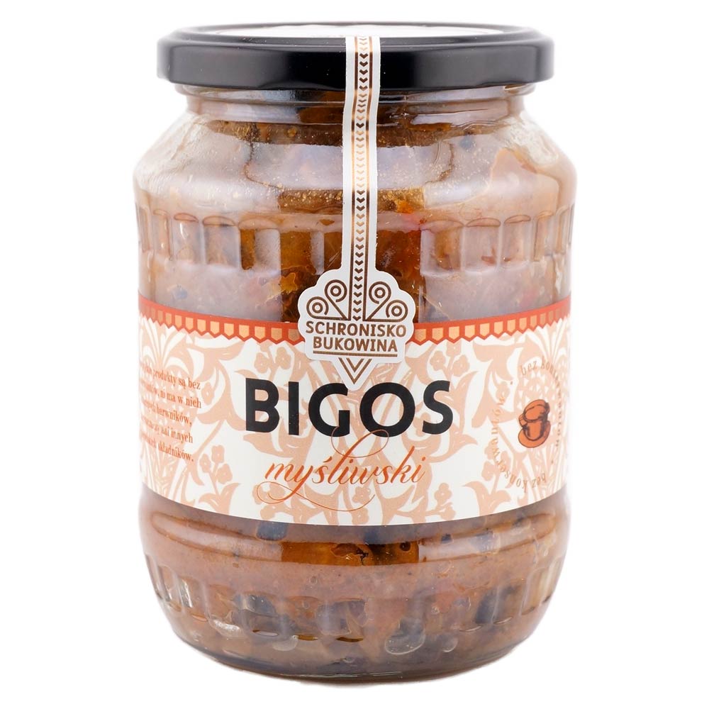 Bigos myśliwski 710 ml — słoik z kapustą, wędzonkami i grzybami