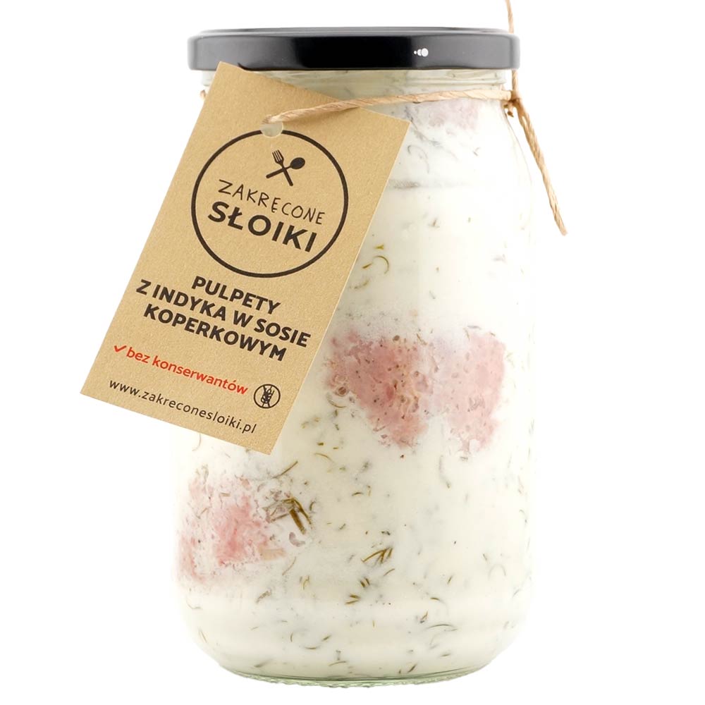 Pulpety z indyka w sosie koperkowym 810g w słoiku — gotowe, bez konserwantów