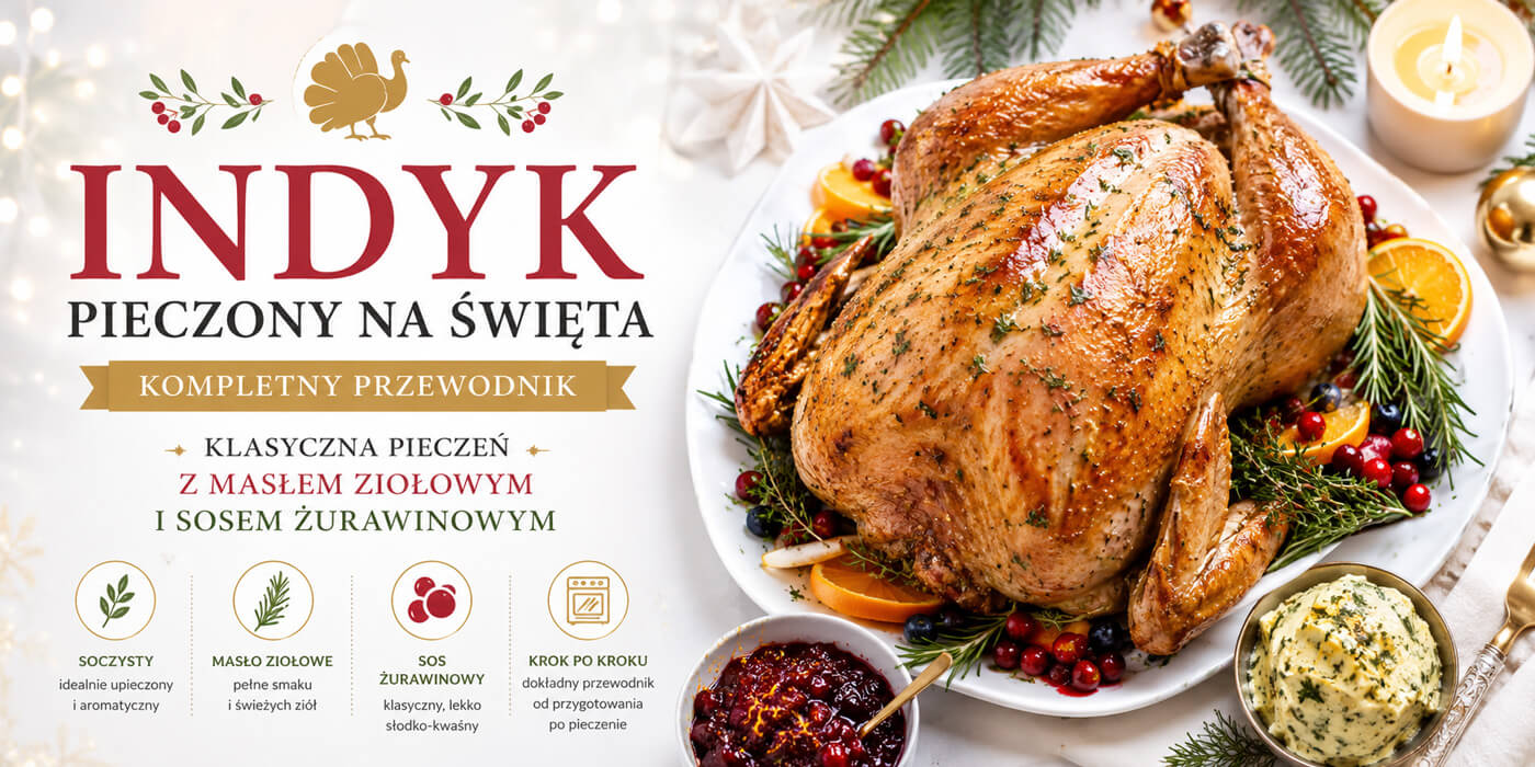 Indyk pieczony na święta — kompletny przewodnik. Klasyczna pieczeń z masłem ziołowym i sosem żurawinowym