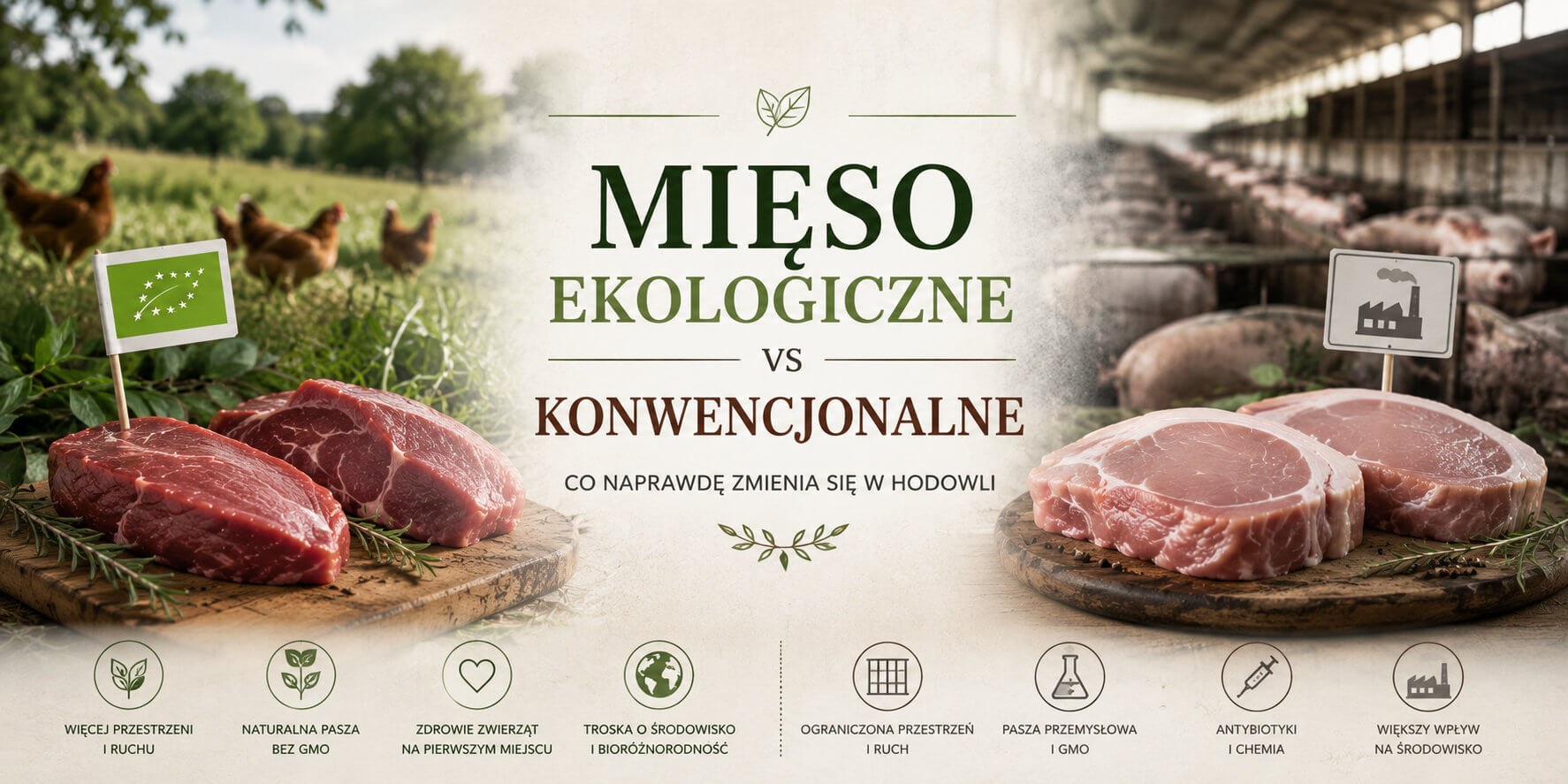 Mięso ekologiczne vs konwencjonalne — co naprawdę zmienia się w hodowli