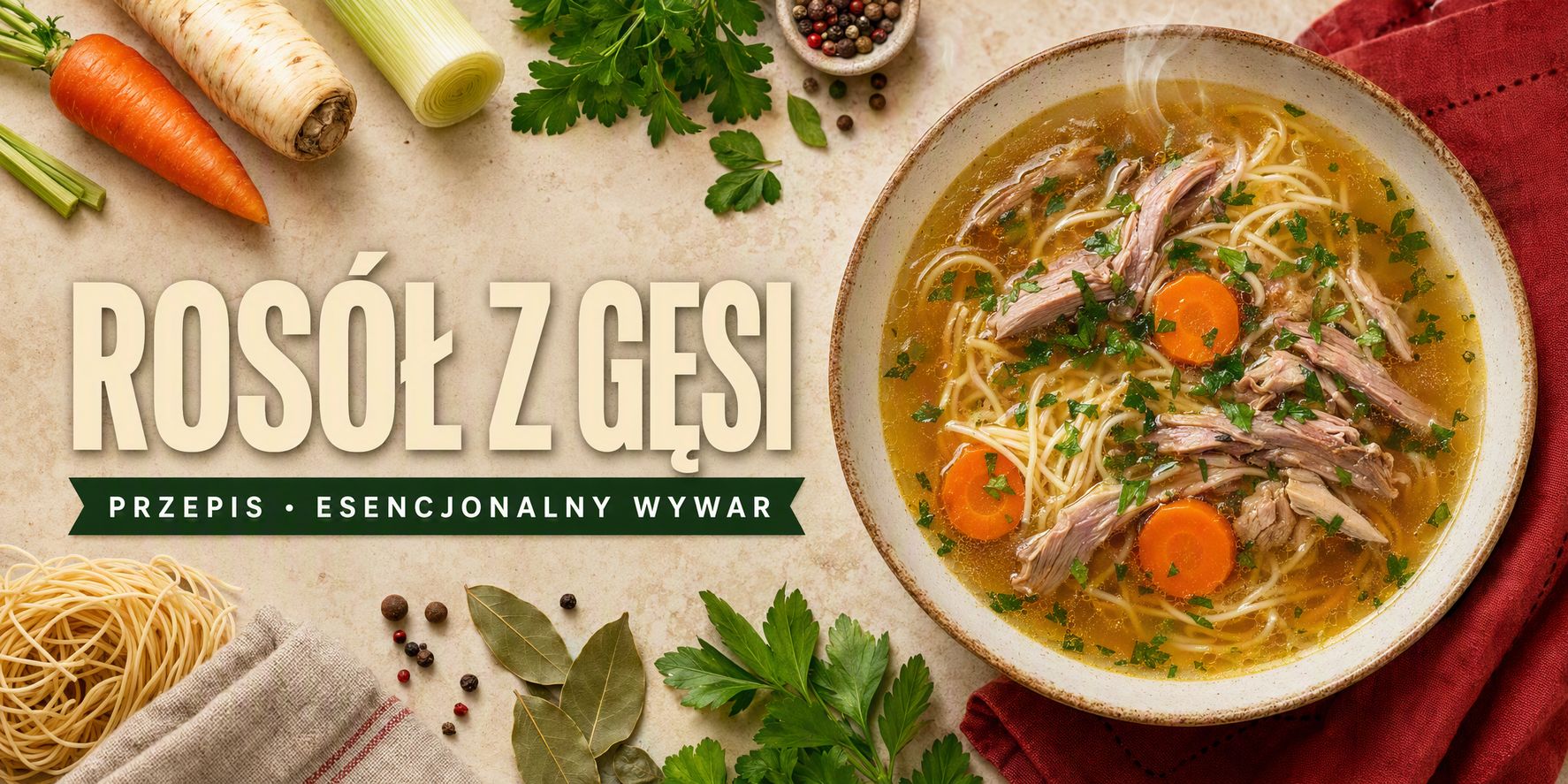 Złocisty rosół z gęsi z makaronem, marchewką i natką — przepis